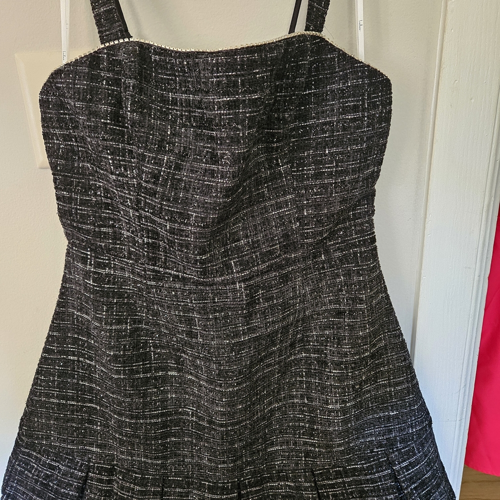 LULUS Ruffled Elegant Black Tweed Dress With Embelishments